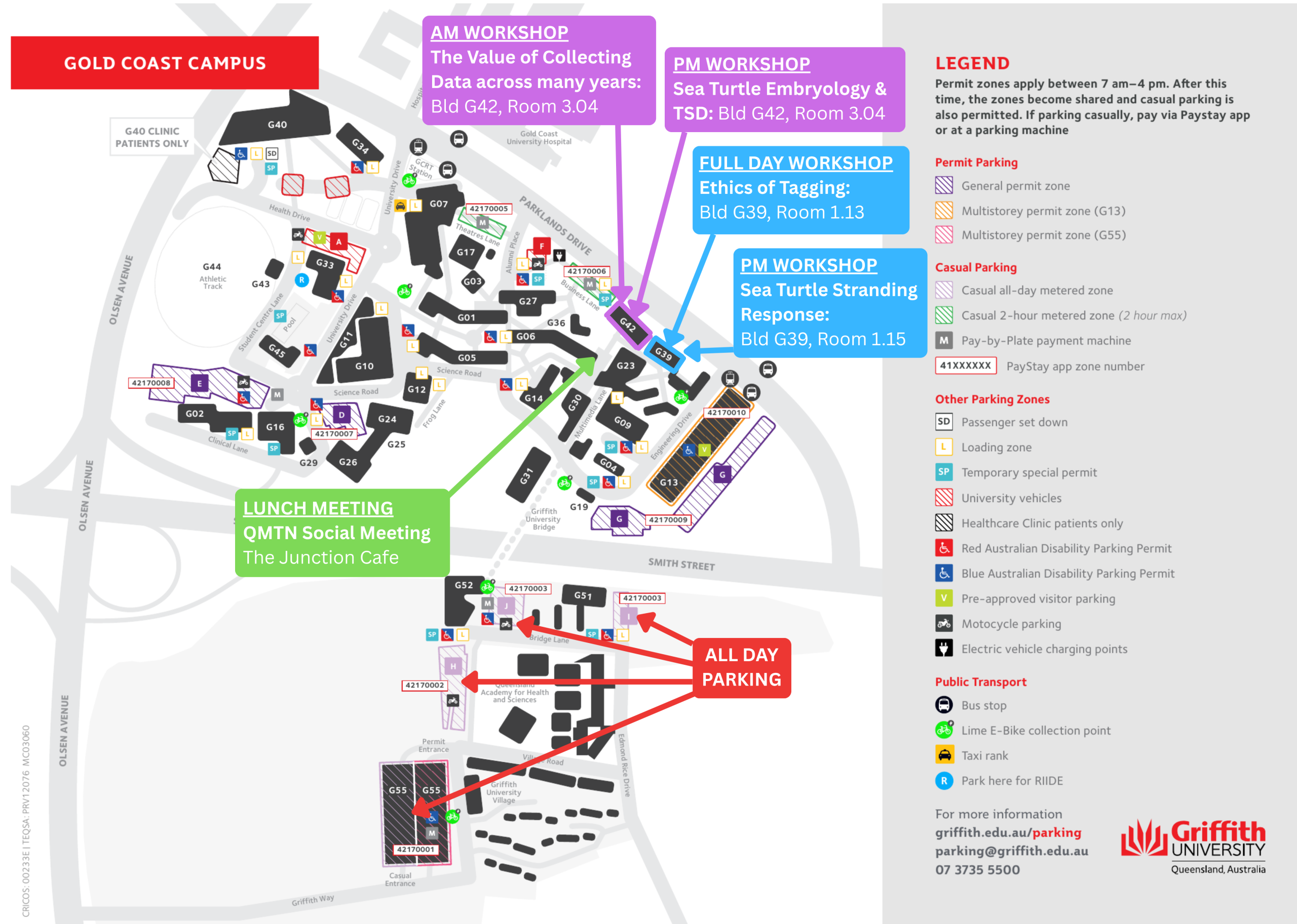 Griffith University Gold Coast campus map showing AMTS 2026 workshop buildings and rooms